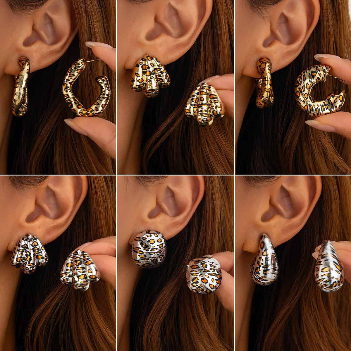 Planderful Resin Geometric Earrings C Shaped With Leopard Print Water Drop For Women Bold Chic Statement