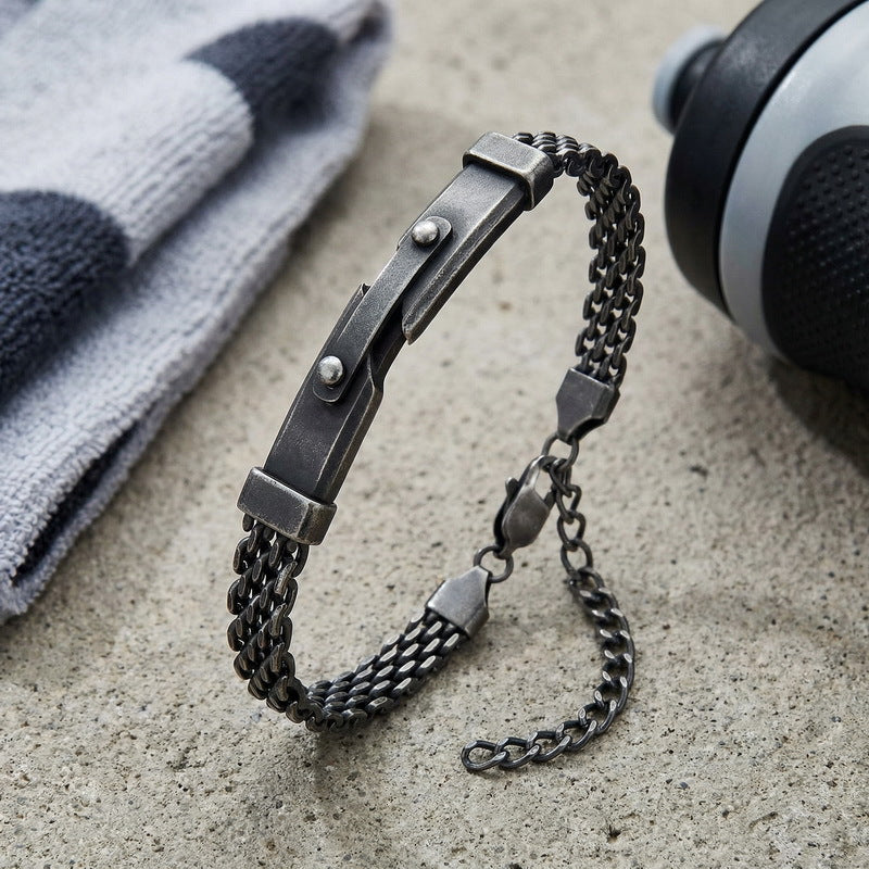 Strap Chain Bracelet – Nail Curved Bar Mesh With Extension Chain Stainless Steel