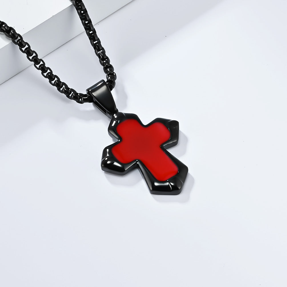 Planderful Cross Necklace Unisex Titanium Steel Oil Drip Finish Edgy Punk Hip Hop Pendant