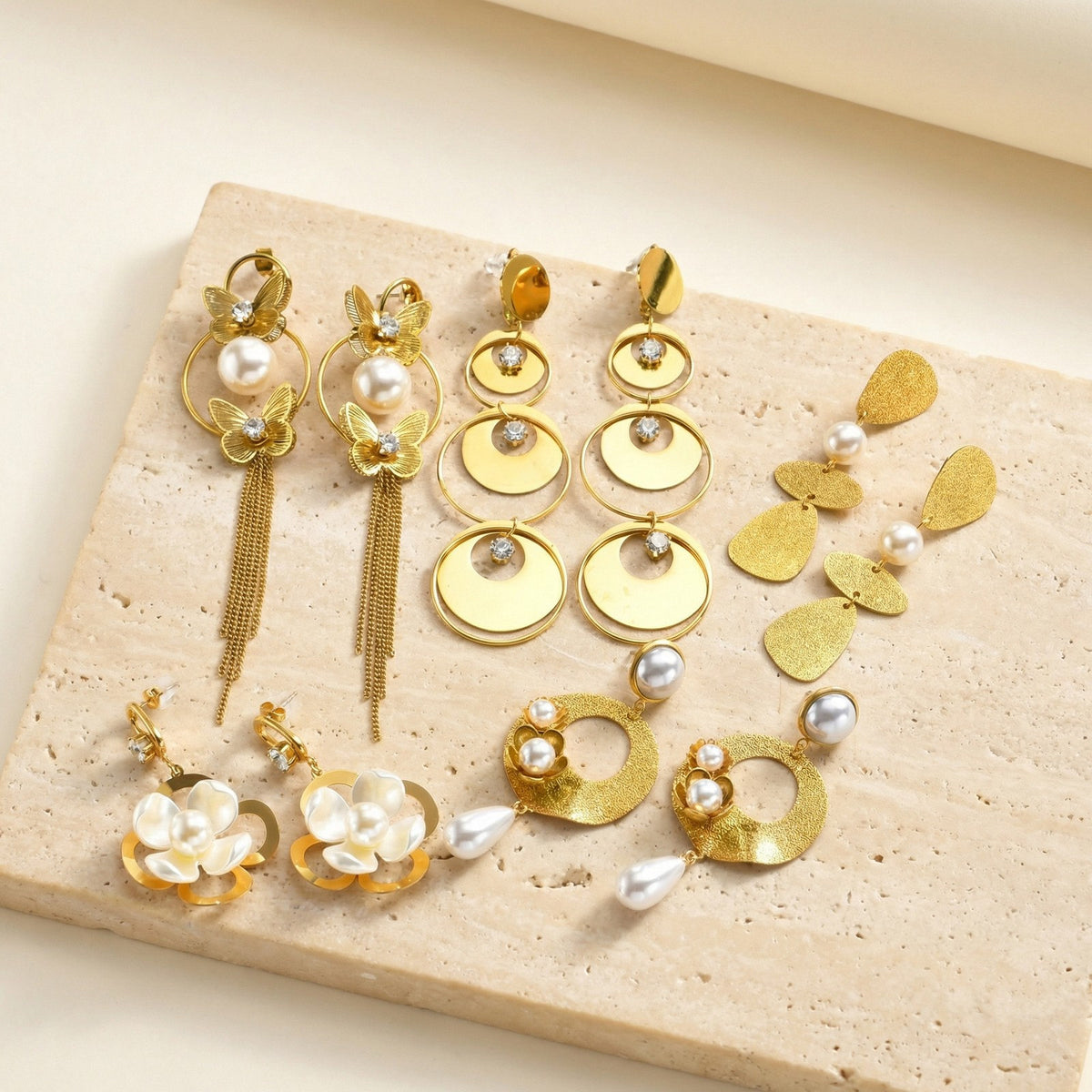 Gold-Tone Butterfly Pearl Chain Tassel Earrings