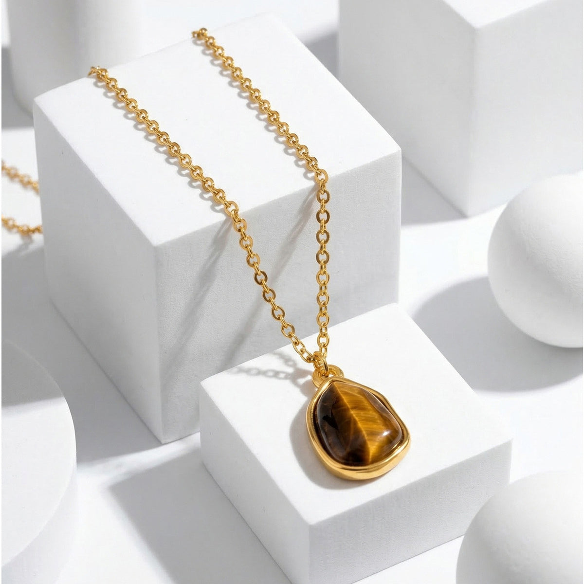 Stainless Steel Design Natural Tiger's Eye Stone Collarbone Necklace