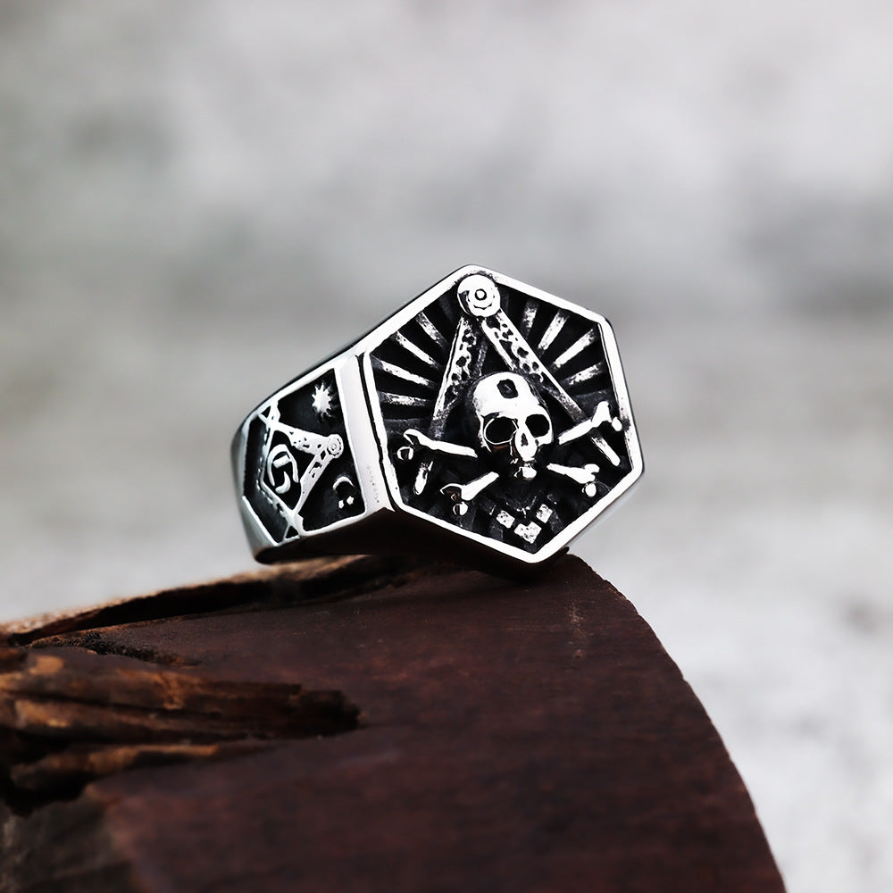 European and American Vintage Stainless Steel Men's Ring