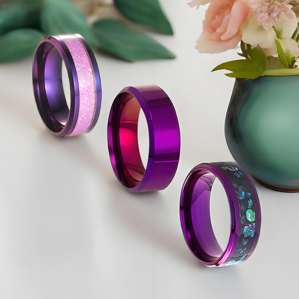 Planderful PurpleRed Titanium Steel Couple Ring Three Piece