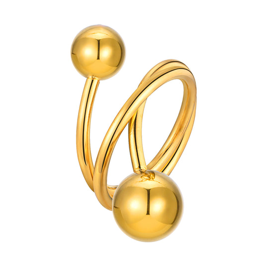 : Stainless Steel Smooth Cross-Layer Three-Layer Round Ball Gold Ring For Women