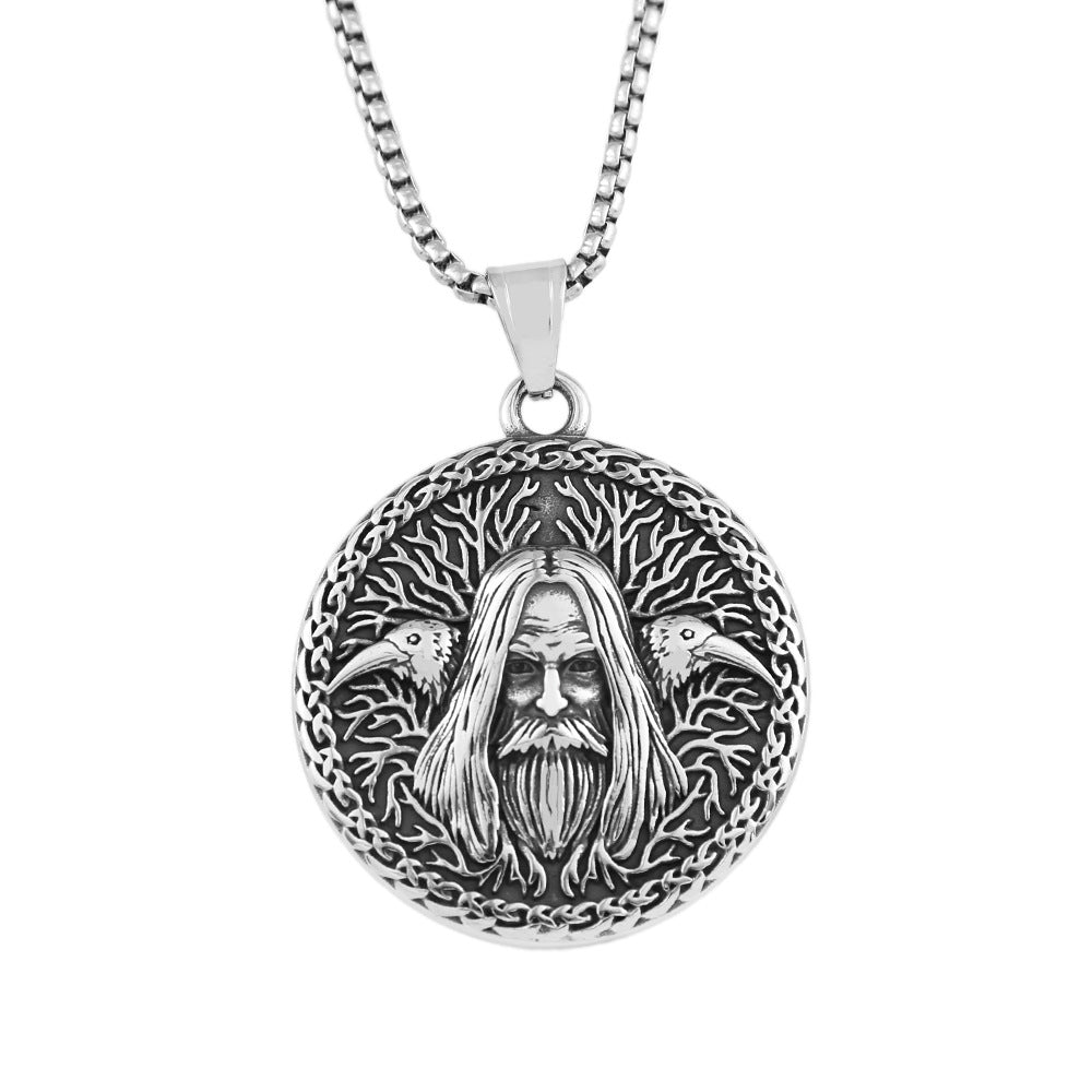 Nordic Retro Old Man Head Pendant Stainless Steel Necklace