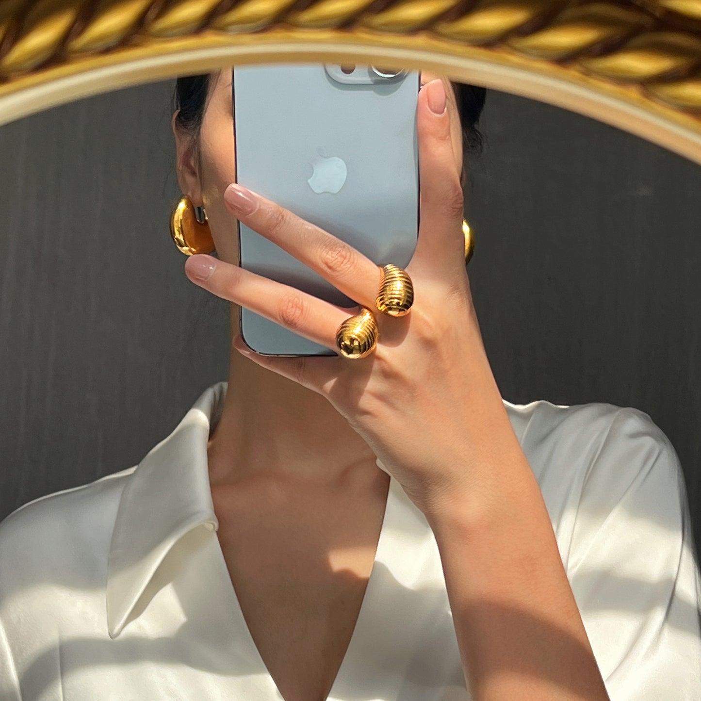 Exaggerated Double Water Drop Index Finger Ring - Titanium Steel Gold-Plated