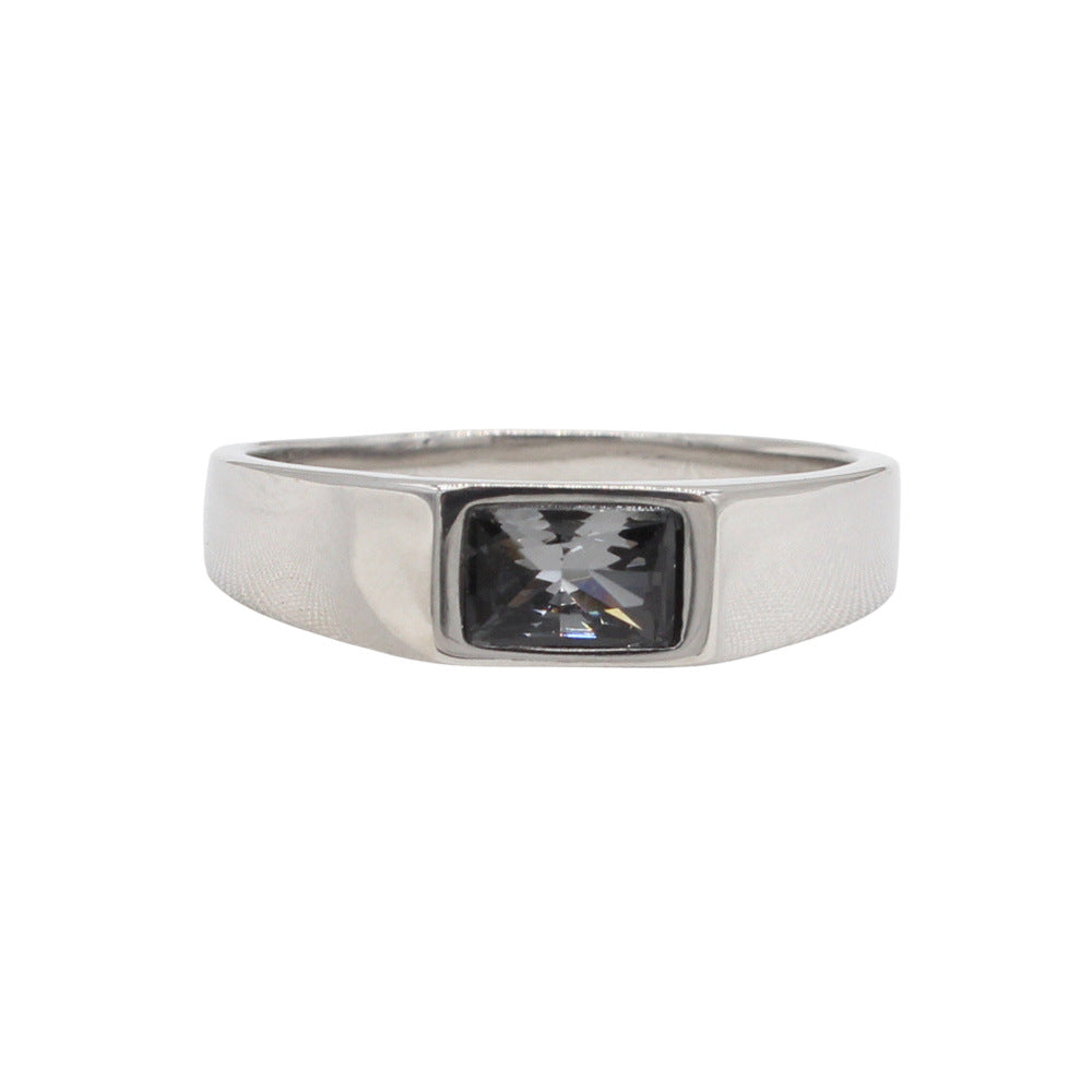 Planderful Jewelry Steel Ring With Rectangular Stone