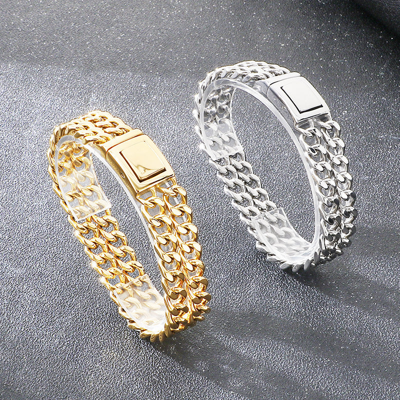 Bracelet – Stainless Steel Double-Layer Four-Sided Grinding Cuban Chain Men's
