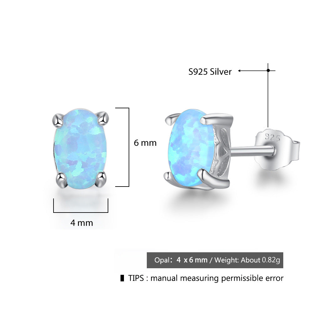 Planderful Jewelry Opal Stud Earrings Sterling Silver