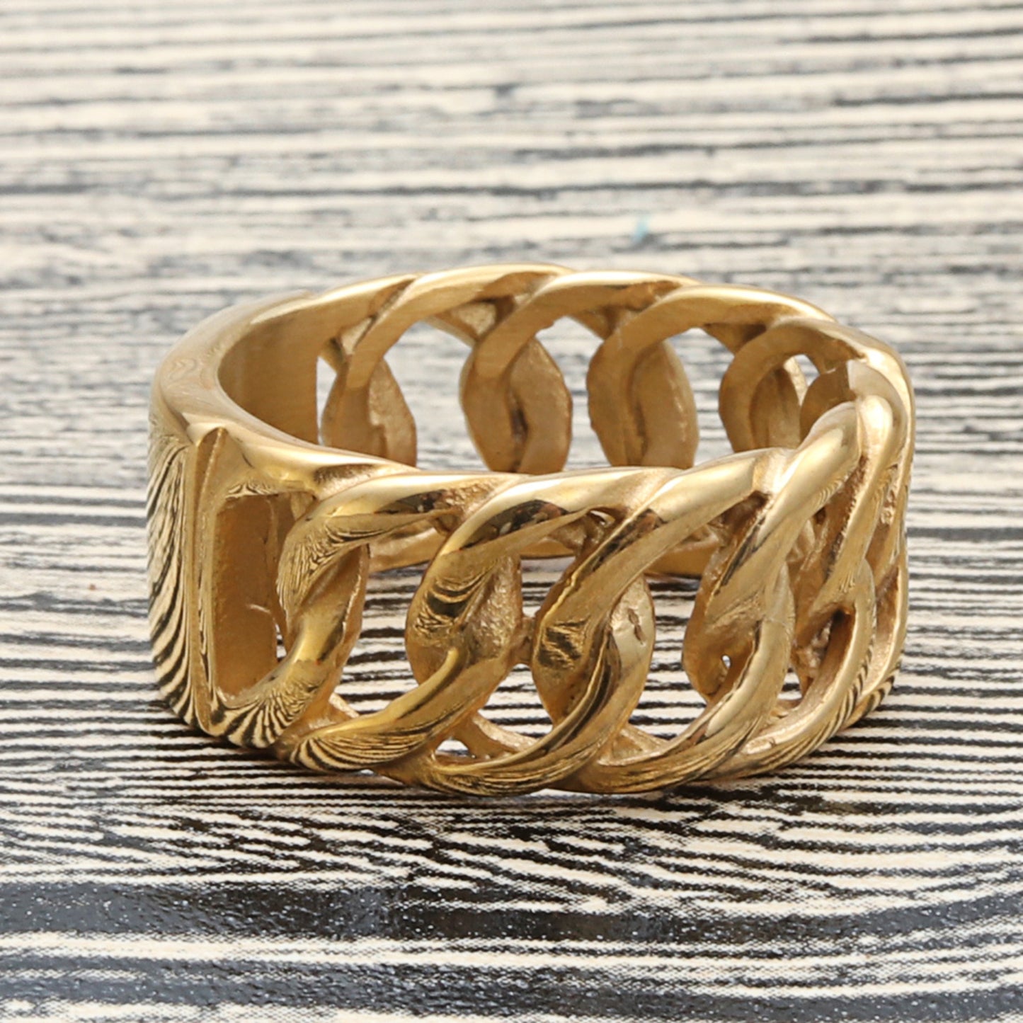Retro Punk Titanium Steel Hollow Chain Ring for Men - Trendy Stainless Steel Jewelry