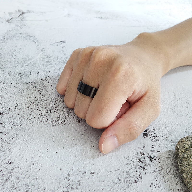 8MM Titanium Steel Bare Body Ring Black Men's Trendy Ring