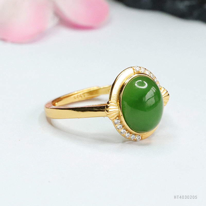 925 Sterling Silver Hetian Jasper Shell Ring