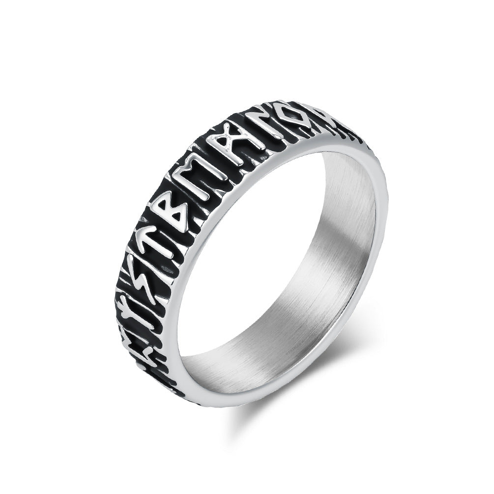 Planderful Nordic Viking Ring In Titanium Steel For Men With Luhn Text Engraving Size 7 To 13