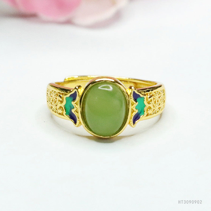Hetian Jasper Enamel Butterfly Ring