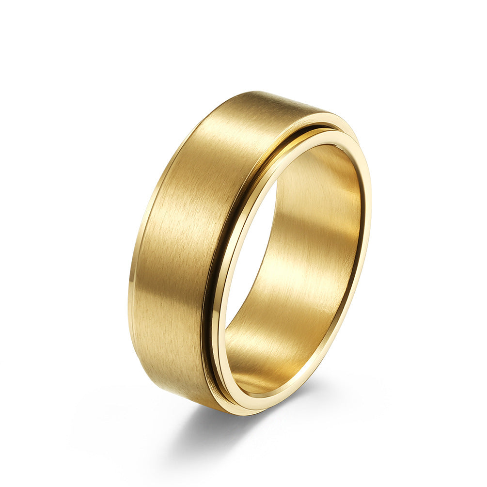 8MM Wide Rotatable Titanium Steel Ring in Matte Gold Finish