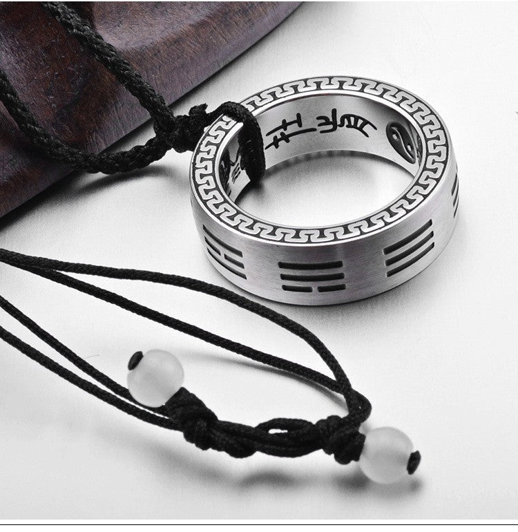 Steel Ring Vintage Yin Yang Taoist Mantra Nine Character Hand Jewelry Planderful Everyday Genie