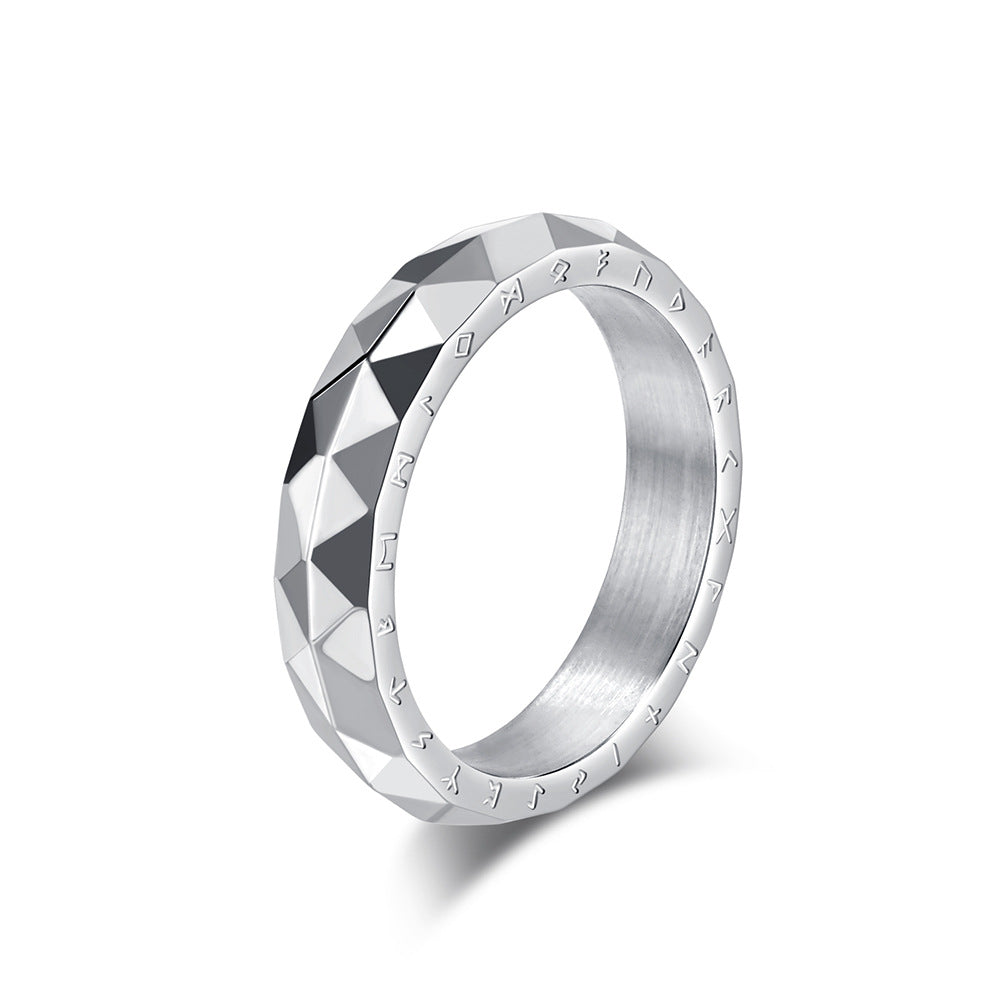 Titanium Steel Ring For Mens Nordic Retro Rhombus Viking Text Design Planderful Everyday Genie