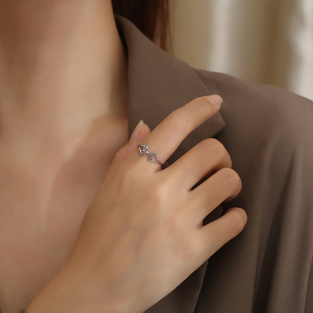 Mori Korean Titanium Steel Hollow Butterfly Ring Wholesale