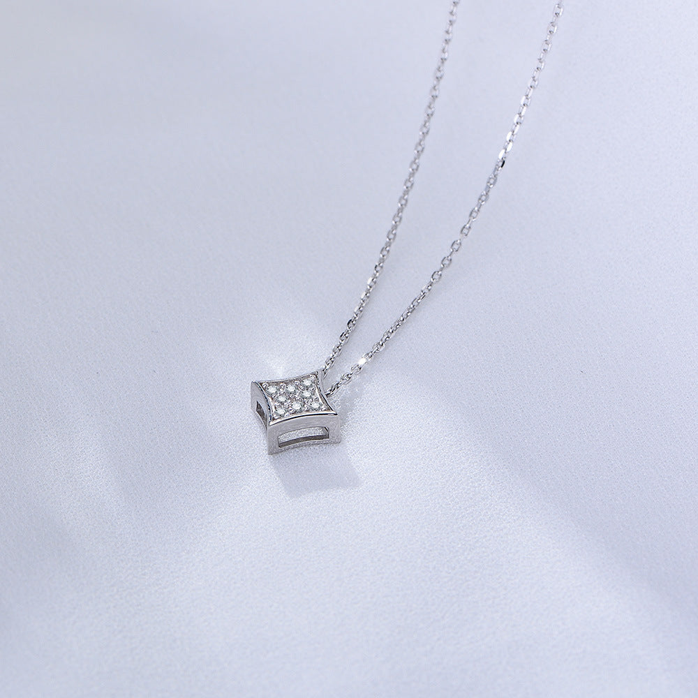 Neckwear Geometric Square Inlaid Zircon Pendant Necklace Sterling Silver Design Sense