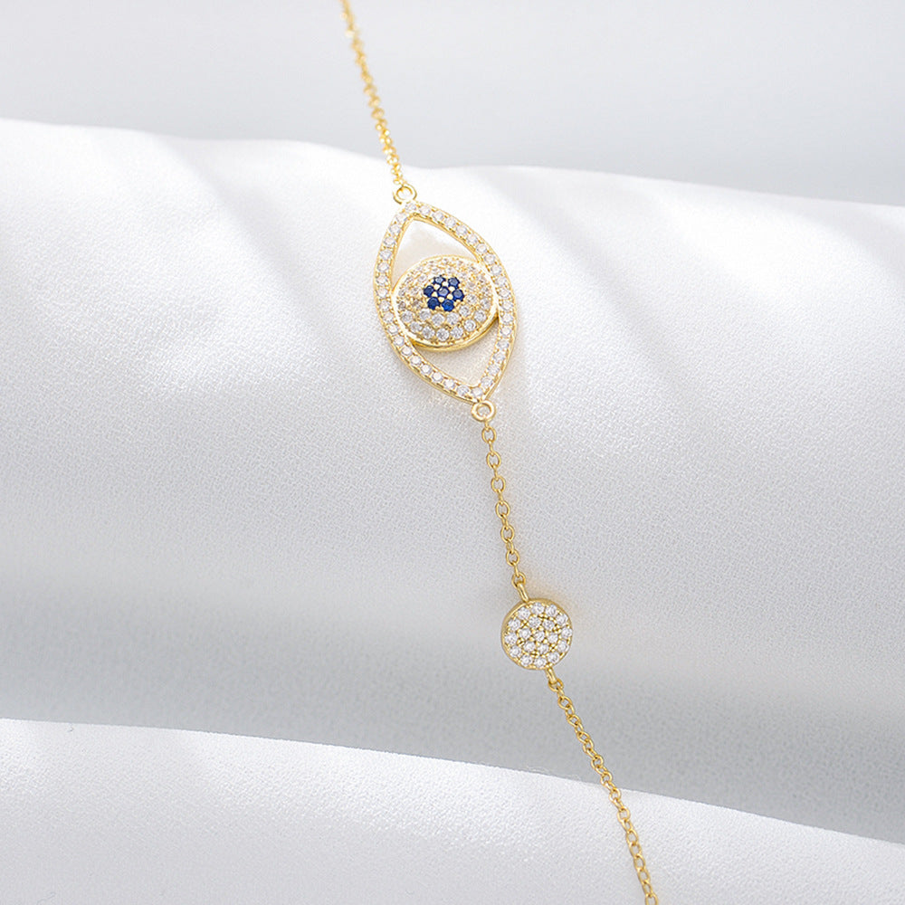 And Devil's Eye Inlaid Zircon Sterling Silver Bracelet Silver