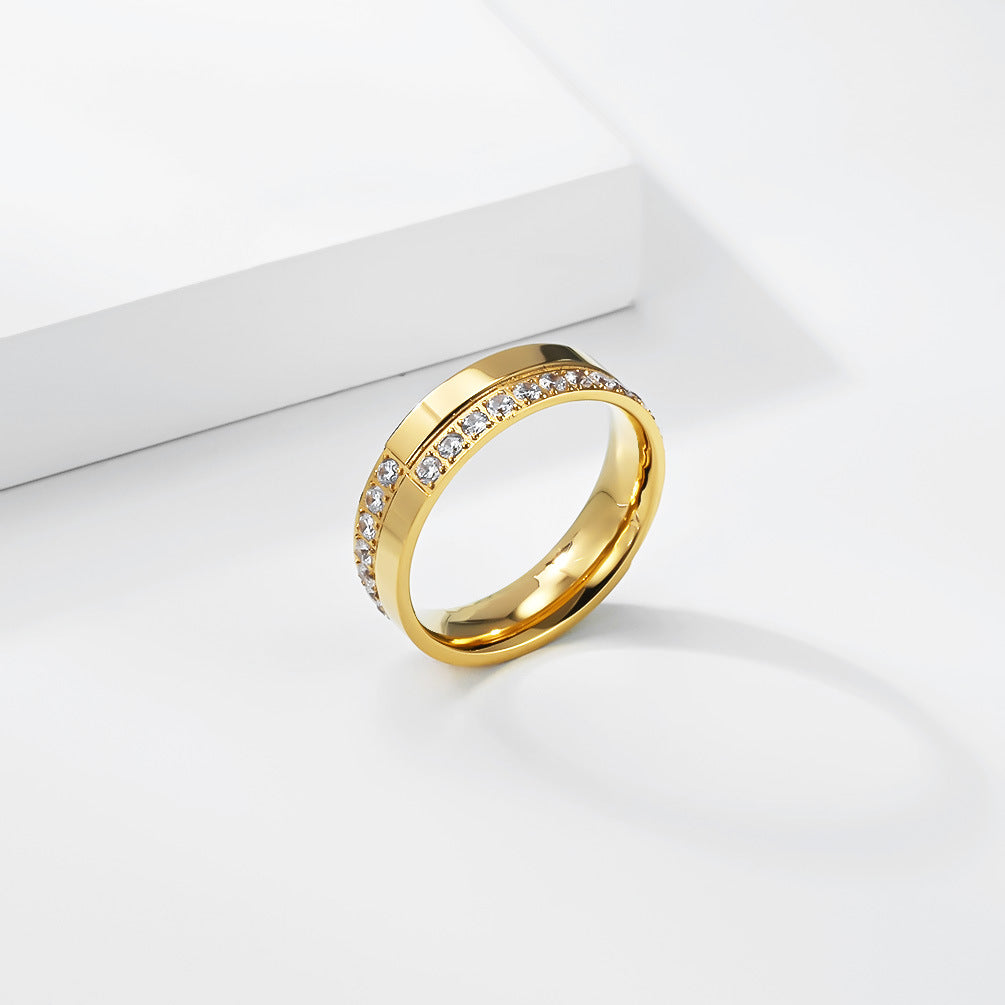 Planderful Titanium Inlaid Zircon Ring Unisex Luxury