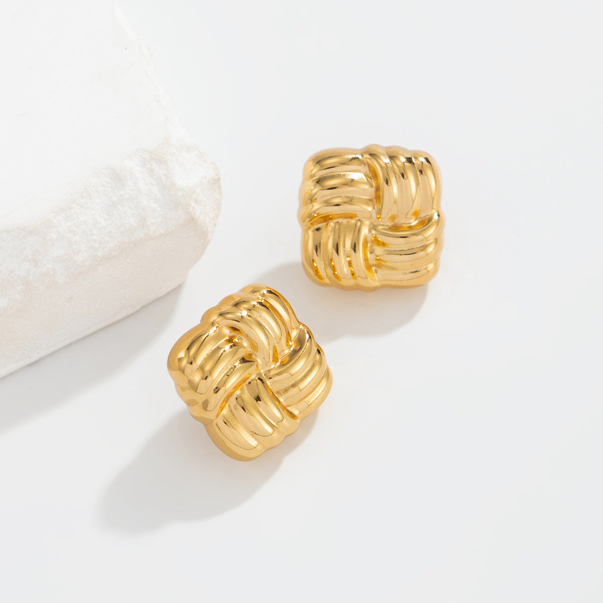 Planderful Stainless Steel Knot Stud Earrings Geometric Texture For Women Statement Vienna Verve