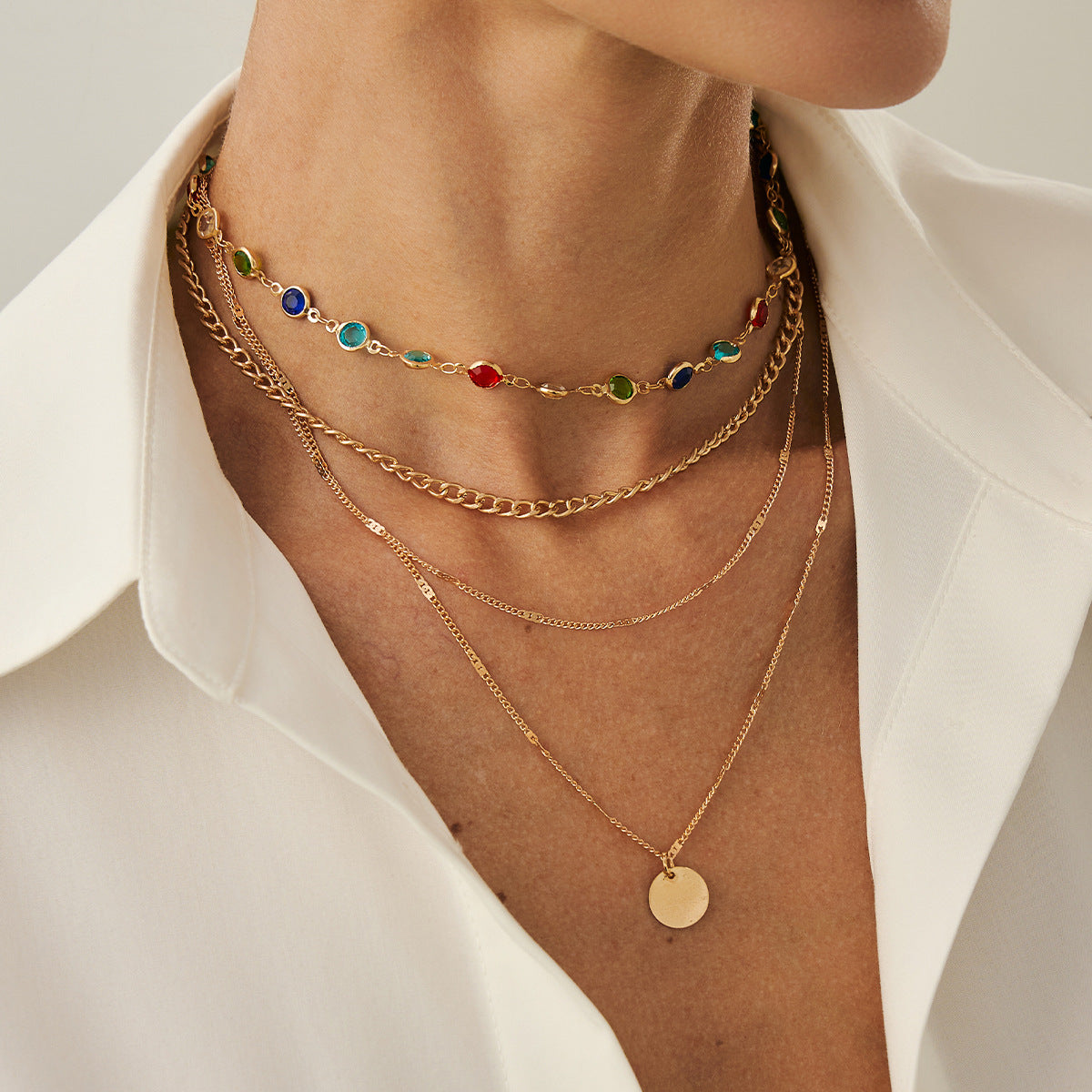 Crystal-Style Round Pendant Necklace