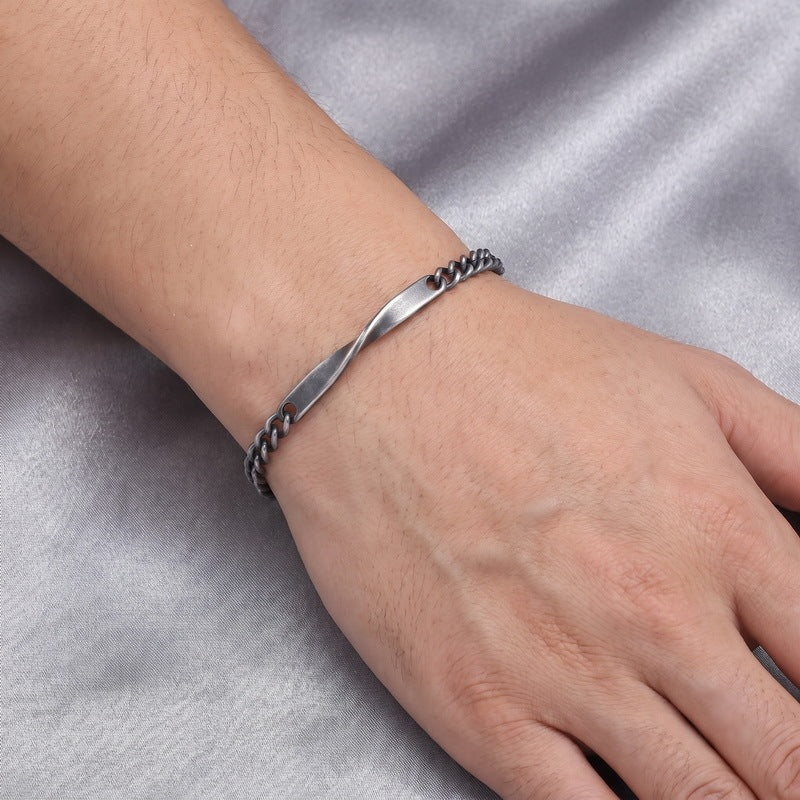 Mobius Twist Nameplate Layered Cuban Chain Titanium Steel Bracelet Stainless Steel