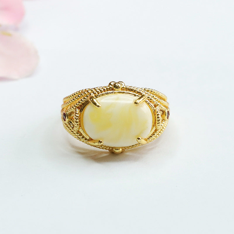 White Amber Fortune Ring
