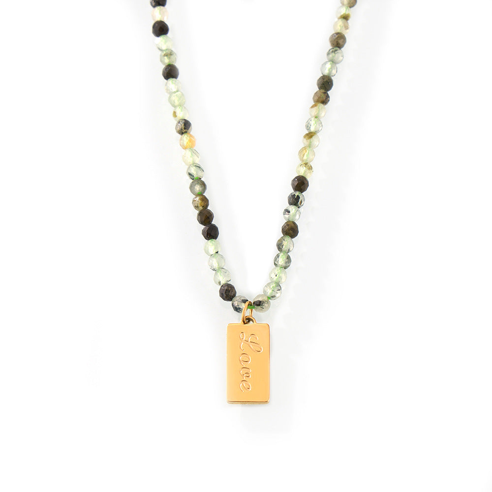 Elegant Handcrafted Olivine Necklace with Gold-Plated Titanium Steel Pendant