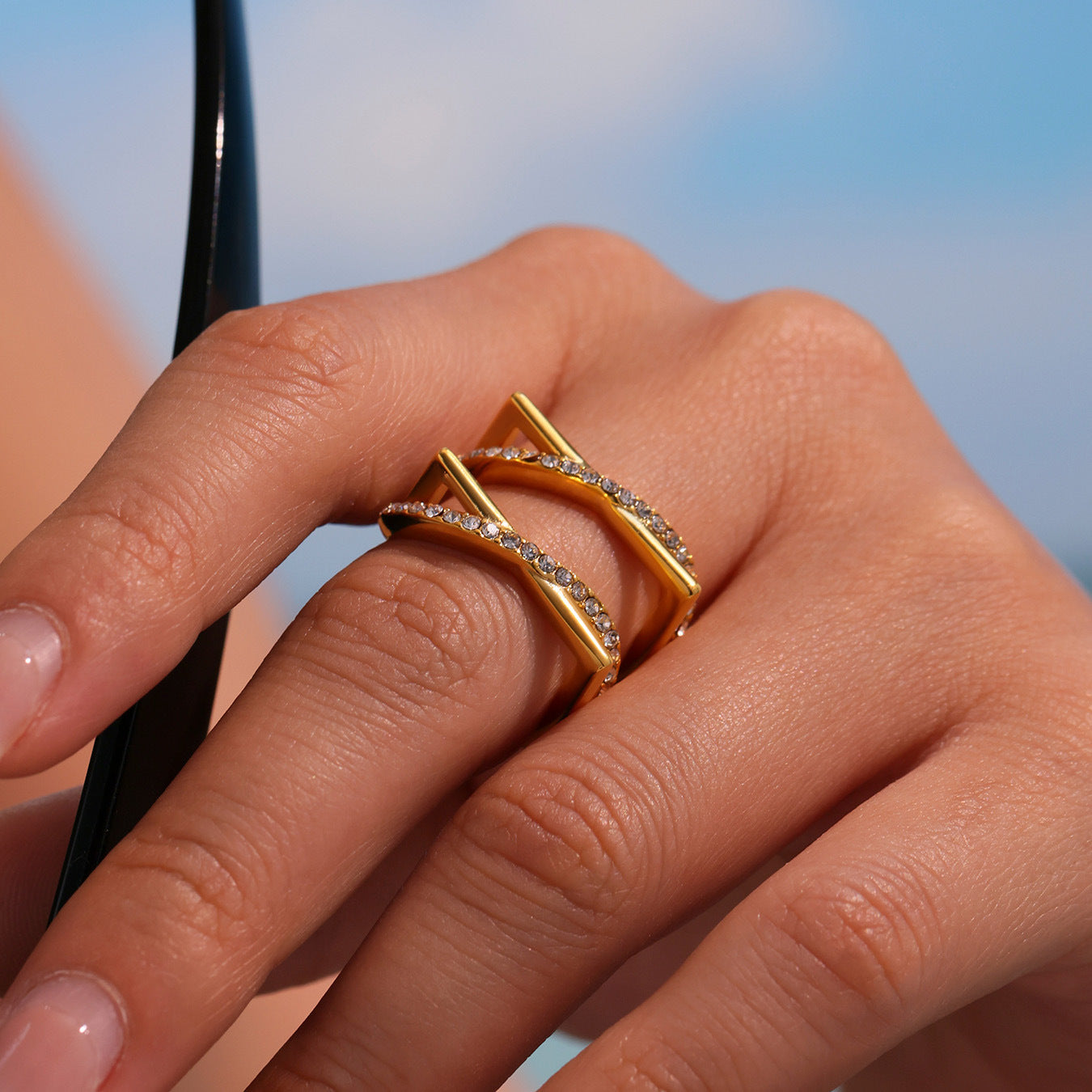 Planderful Zircon Bead Ring For Women Open Design Luxury