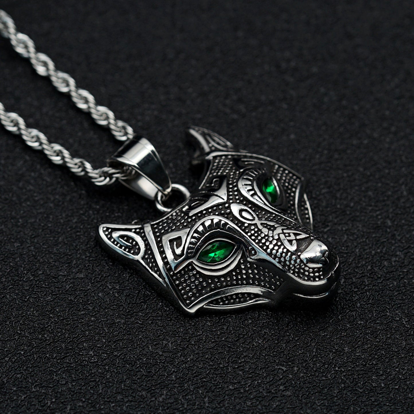 Steel Necklace - Statement Nordic Viking Celtic Wolf Head Pendant Necklace For Hip Hop Streetwear