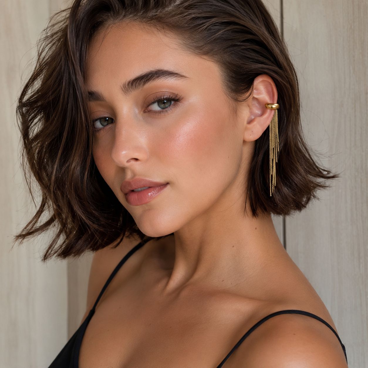 Planderful Vienna Verve Stainless Steel Ear Clip Statement With Long Tassel Chains For Non Pierced Ears