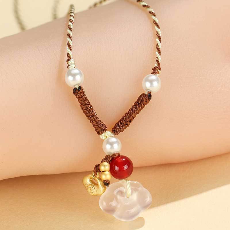 Agate Pearl Ruyi Lock Pendant Necklace