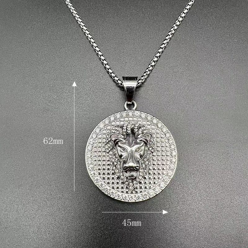 Rhinestone Necklace – Statement Hip Hop Lion Head Pendant