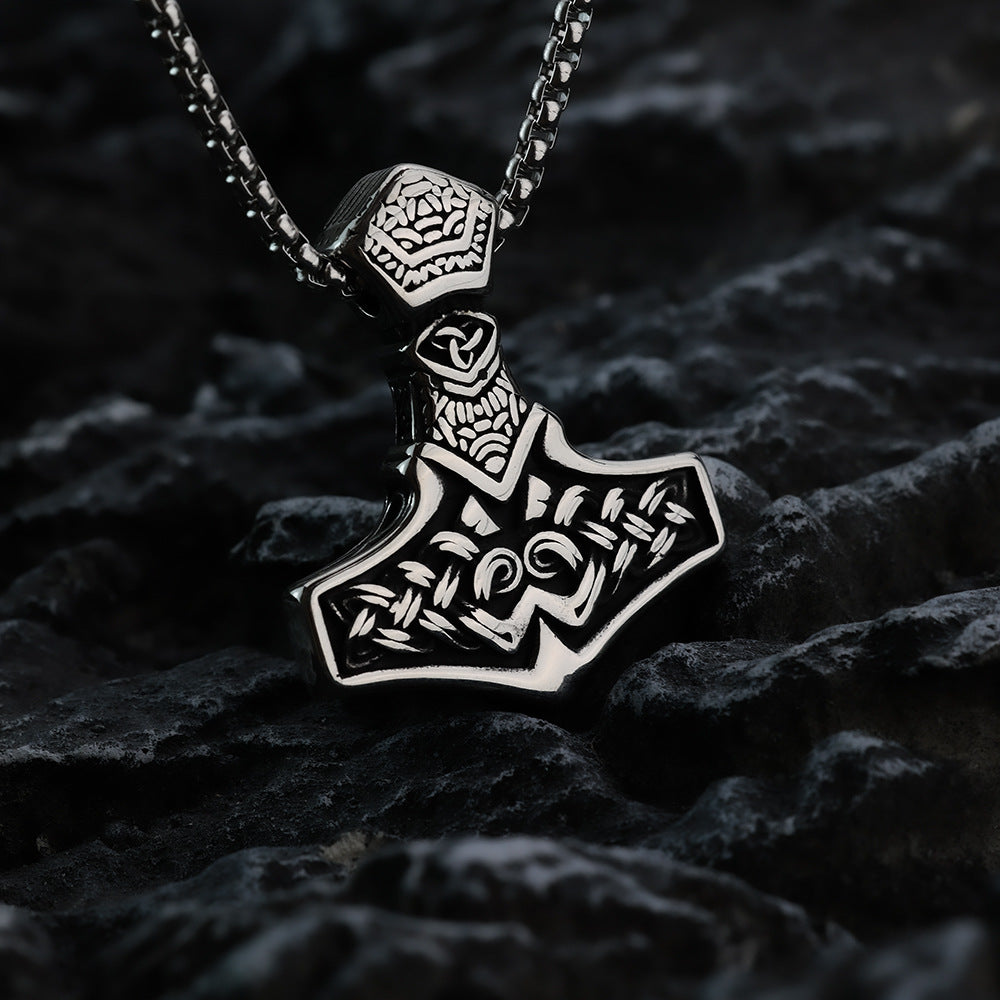 Vintage Stainless Steel Men's Pendant Viking Thor's Hammer Necklace