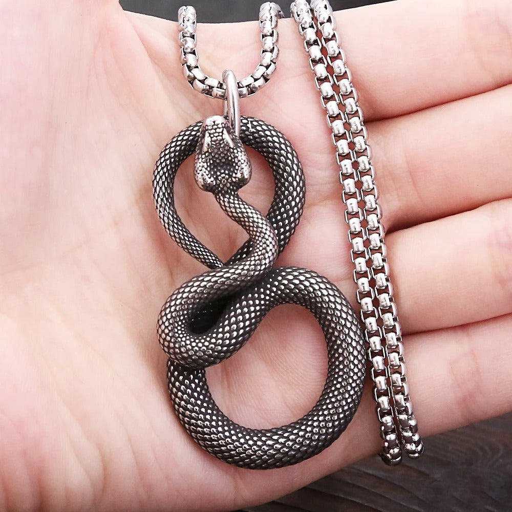 Planderful Stainless Steel Cobra Pendant Necklace For Men Retro Trendy Personalised Jewelry Norse Legacy