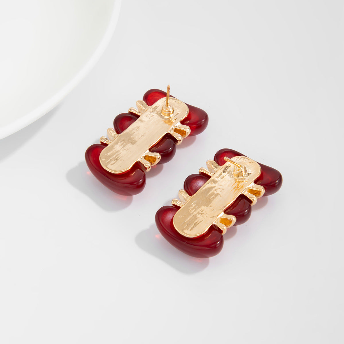 Planderful Red Resin Gem Stud Earrings For Women Vienna Verve Retro Geometric Statement Jewelry