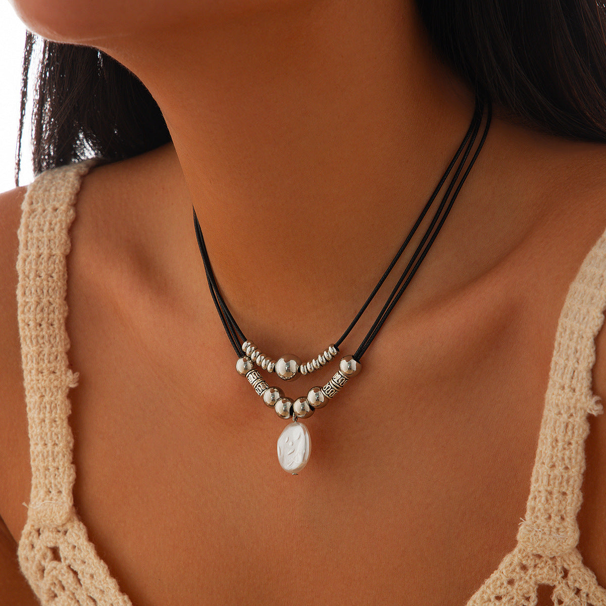 Irregular Pearl-Style Pendant Layered Necklace