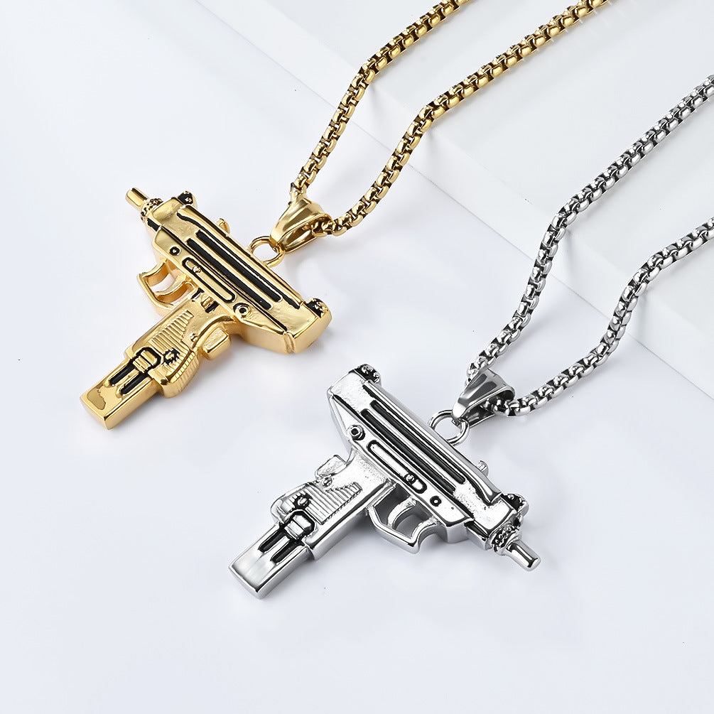 Planderful Uzi Submachine Gun Pendant Necklace Titanium Steel Personalized For Hip Hop Fans Streetwear Jewelry