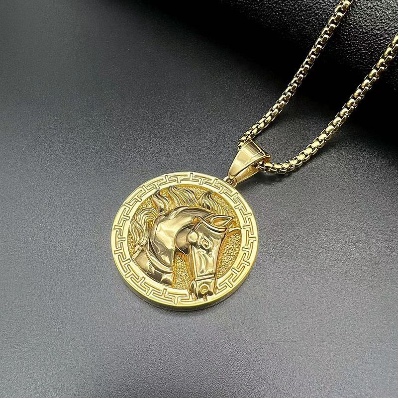 Planderful Gold Plated Stainless Steel Horse Head Pendant Necklace Polished For Hip Hop Fans