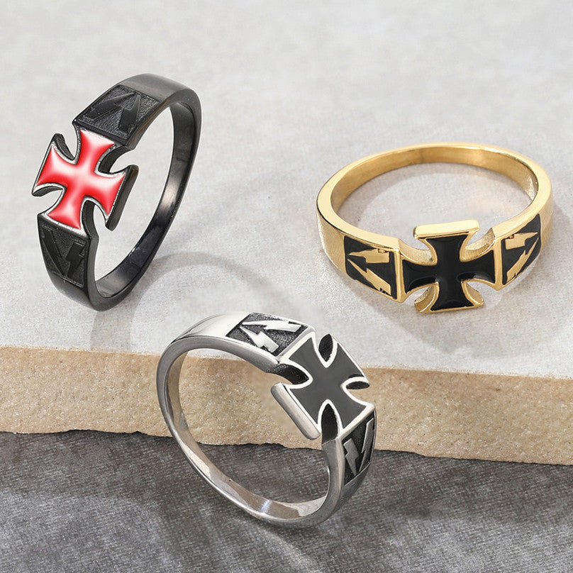 Planderful Titanium Steel Ring With Retro Cross Design For Unisex Style Protection Statement For Men And Women