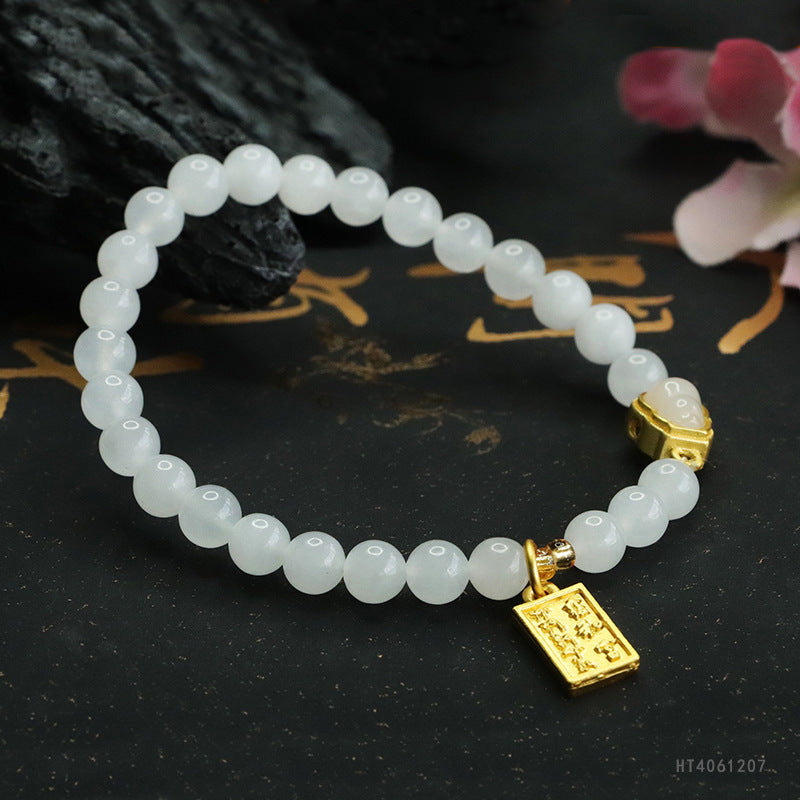 White Hetian Jade Gourd Bead Bracelet