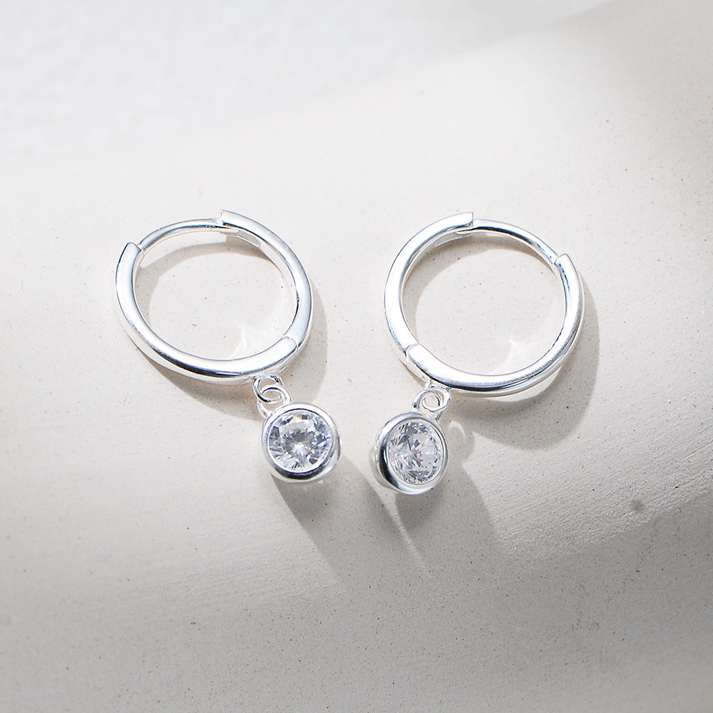 925 Sterling Silver Wind Design Hanging Earrings Wind Inlaid Single Zircon