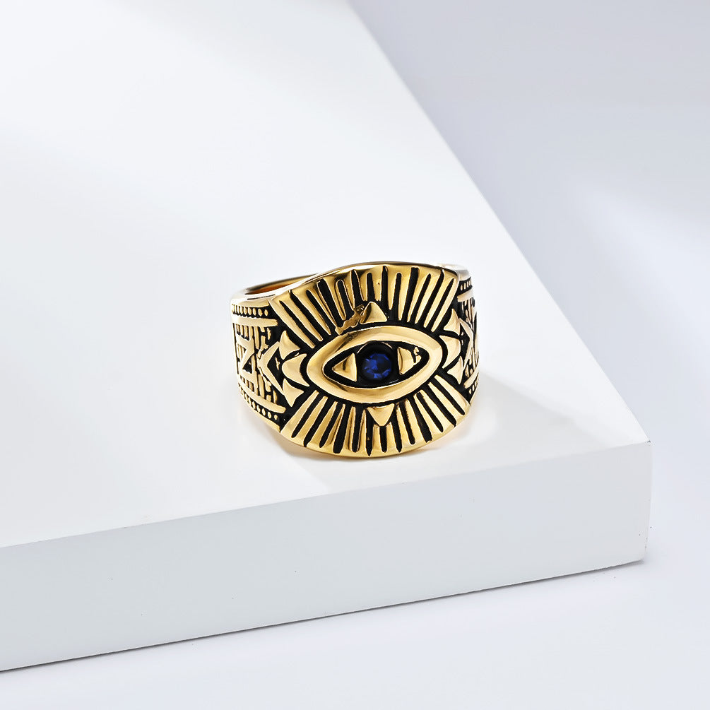 European And American New Retro God's Eye Titanium Steel Ring For Men