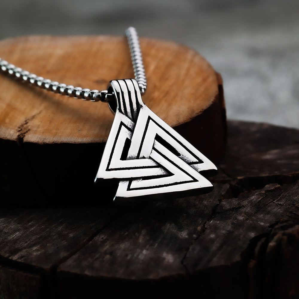 Planderful Viking Pendant Necklace For Men Triangular Celtic Glossy Polished Personalized Retro Style