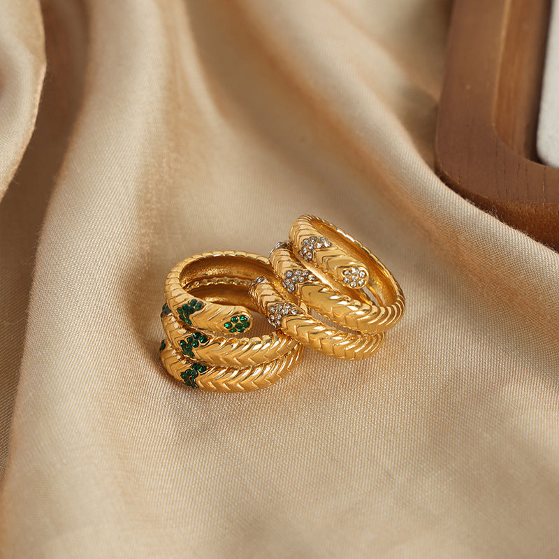 Luxury European-American Retro Style Gold-Plated Zircon Open Ring