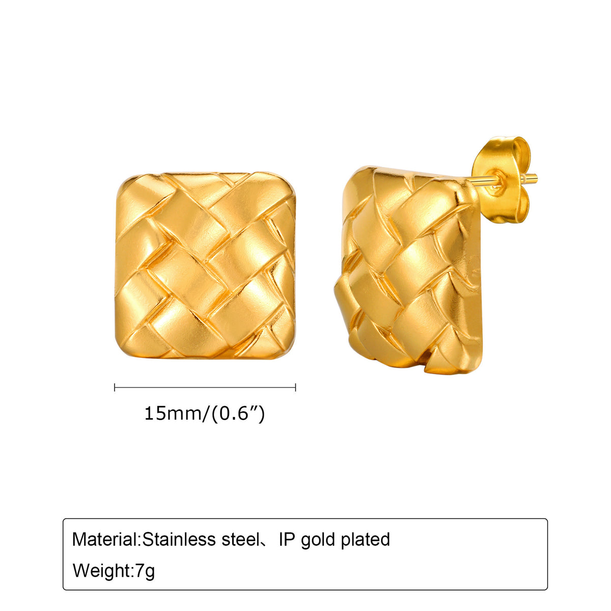 Gold-Tone Woven Square Stud Earrings