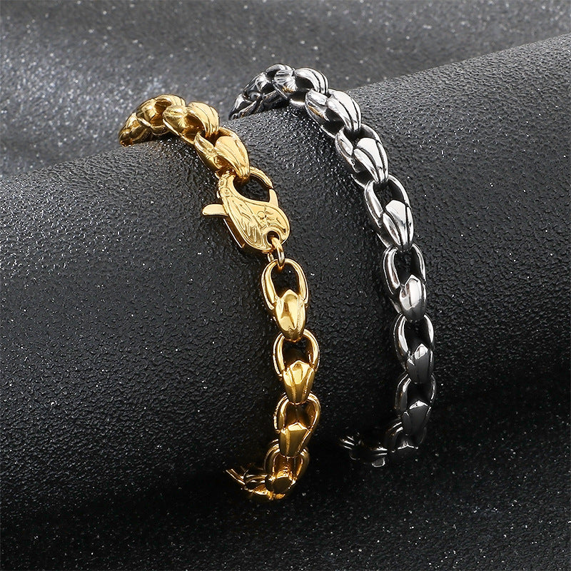 Vintage Punk Style Vacuum Plated 7mm Melon Seed Chain Pattern Spring Buckle Stainless Bracelet