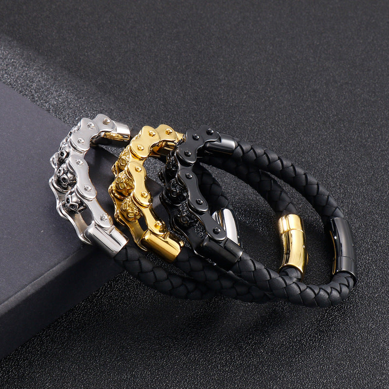 Planderful Locomotive Leather Bracelet Men Rotatable
